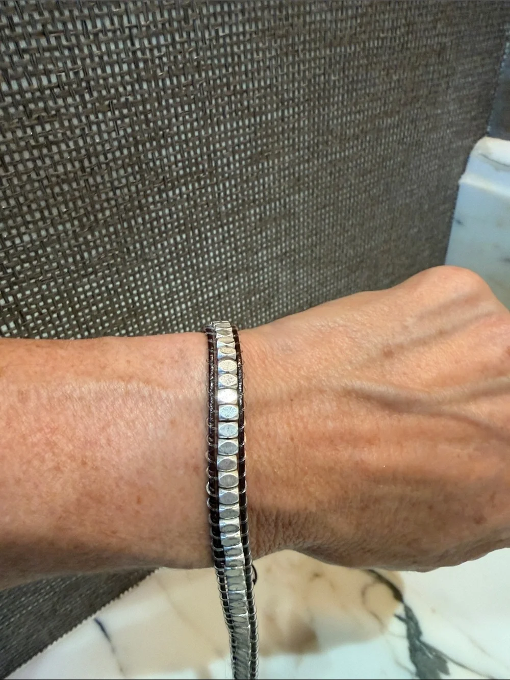 Stella and Dot Silver Beaded Double Wrap Bracelet in Brown